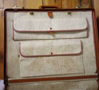 Vtg 50s Tommy Traveler Leather Linen Cowhide Hard Shell Suitcase Large 