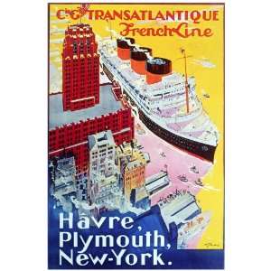 11x 14 Poster. Transatlantic French Line, Cruise Ship Poster. Decor 