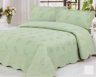 Leaf Light Green King Size Bedspread Brand New QT014  