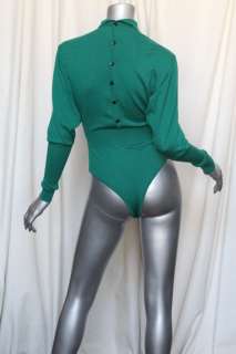 AZZEDINE ALAIA Vintage Green Knit Sweater Bodysuit Button Back Top 