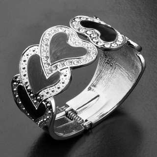 Fashion Awesome Bracelet,Black & Silver Tone Heart Cuff  