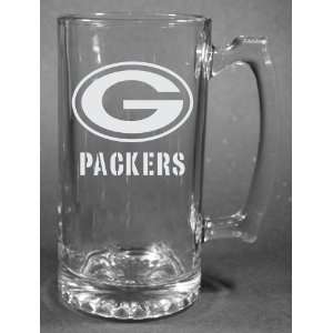   Green Bay Packers Laser Etched 27oz Glass Beer Mug