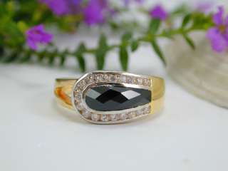 STYLISH ONYX CZ 18K 24K Gold GP Thai Ring Sz: 8.75  