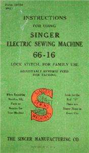 Singer 66 16 Sewing Machine Instruction Manual On CD  