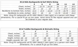 Top of Page XCel Size Chart for Mens Ventx Sun Shirts