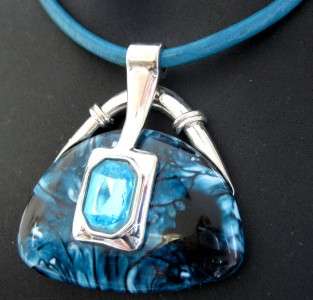 Tibetan Silver 5mm Leather Cord 40cm Necklace Handbag Pendant Blue 
