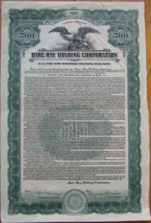 1929 Bond Certificate: Barc Ray Holding Corp., New York  