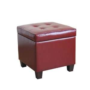  Tufted Square Dark Red Leatherette Storage Ottoman: Home 