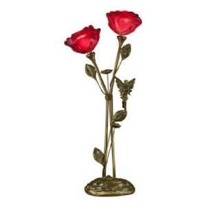  Dale Tiffany Twin Red Roses Art Glass Accent Lamp: Home 