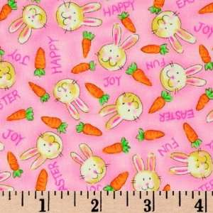  45 Wide Spring Tiding Bunny Faces Pink Fabric By The 