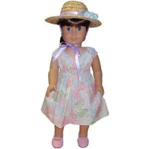  Pastel spring dress with flowered straw hat for dolls 