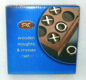 Wood & Brass Noughts & Crosses Tic Tac Toe Portable Game Set  NIB 