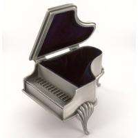   Antique Pewter Brushed Footed Baby Grand Piano Jewelry Box  