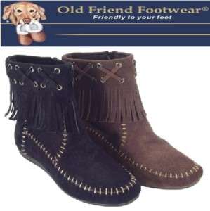 NEW OLD FRIEND Ladies Suede Fringe PEACE Moccasin Boots  