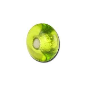  13mm Lime Green Silver Foil lined Rondelle Lampwork Beads 