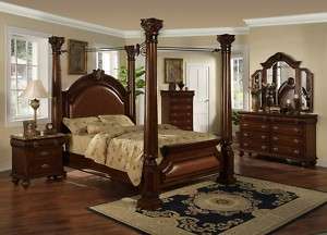 Four Post King Canopy Bed Bedroom Set Marble Tops  