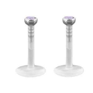   Crystal Jeweled Push In BioFlex Lip Rings / Labret Studs 18g Jewelry