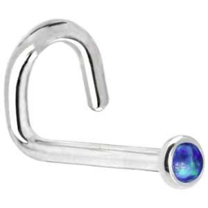   2mm Dark Blue Synthetic Opal Left Nostril Screw   18 Gauge: Jewelry