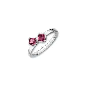   SS Stackable Double Cushion Cut Pink Tourmaline Ring, Size 6: Jewelry