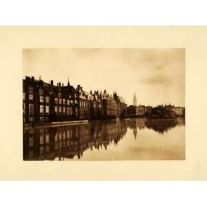 Photogravure Vyver Hague Netherlands River Church Architecture Holland 