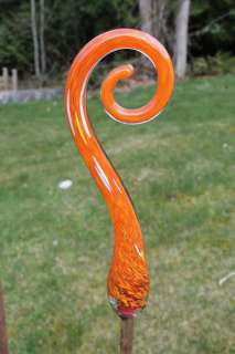 Mandarin Orange Glass Fiddlehead Garden Art Sculpture Outdoor 