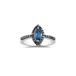  0.30 Cts Black Diamond & 0.50 Cts London Blue Topaz Ring 