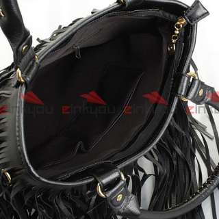 Celebrity Black Punk Long Tassel Fringe PU Leather Shoulder Messenger 