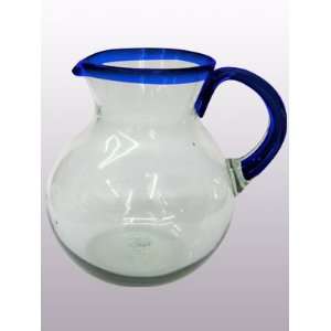 Cobalt Blue Rim blown glass pitcher    orders over $90.
