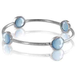   Designs Sterling Silver Plated Bangle with Four Blue Onyx Gemstones