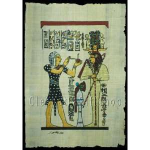 ancient artwork  King Merenptah Between Goddess Isis And God Osiris 