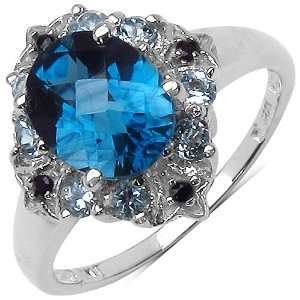  2.90 ct. t.w. Blue Topaz and Black Spinel Ring in Sterling 