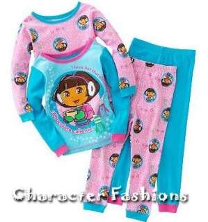 Dora The Explorer 2 Piece Pajamas pjs Shirt Pants Size 2T 4T HOT COCOA 