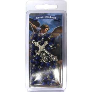  Saint Michael Dark Sapphire Rosary with Bookmark in 