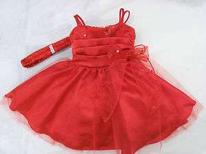 new baby girl christmas pageant birthday RED dress w hair band 3m 6m 