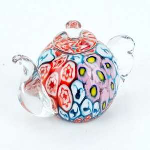   Art 3 Pattern Millefiore Teapot Paperweight PW 6064