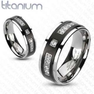   Ring Black IP Center with Multi CZ Engagement Wedding Band  