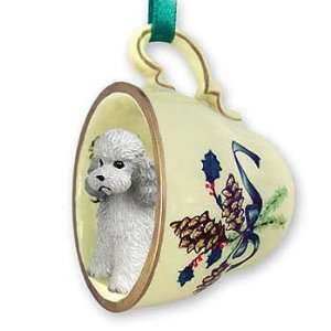  Silver Poodle Teacup Christmas Ornament