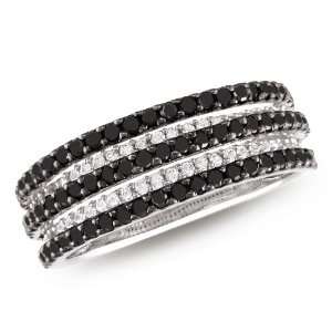 Sterling Silver 1 CT TDW Black and White Diamond Fashion Ring (G H, I2 