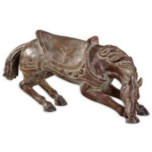  Uttermost 20.5 Inch Bowing Horse Statue Heavily Chestnut 