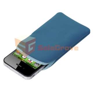 Blue Universal Soft Case Skin+AC Wall Charger+Cable For iPhone 4 4G 4S 