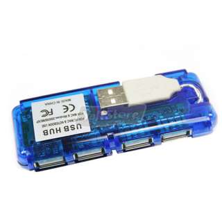Mini 4 Port USB Hi Speed HUB 480 Mbps PC Slim Blue New  