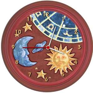  Red Celestial Sun Moon Stars Wall Clock: Home & Kitchen