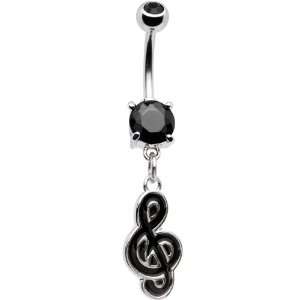  Black Treble Clef Music Note Belly Ring: Jewelry