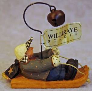 WILLIRAYE BOY ON SLED WITH BELL TREE ORNAMENT WW2617   GREEN COAT 