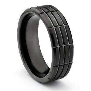 8MM Tungsten Carbide Black Grooved Wedding Band Ring (Available Sizes 