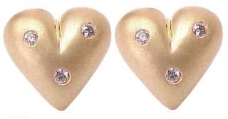 Stunning 14K Gold & Flush Set Diamond Heart Earrings  