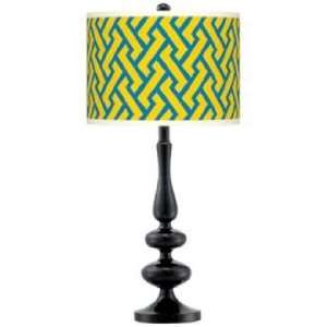  Yellow Brick Weave Giclee Paley Black Table Lamp