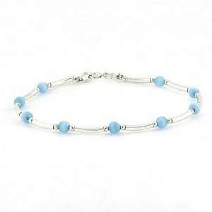    Sterling Silver Teal Cats Eye Bead and Bar Bracelet: Jewelry