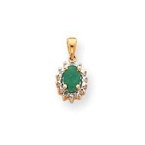  Diamond Emerald Birthstone Pendant in 14k Yellow Gold 