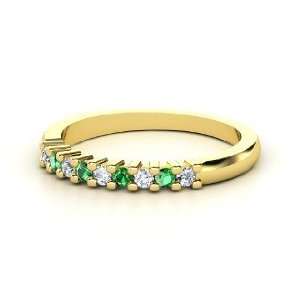  Slim Nine Gem Band Ring, 14K Yellow Gold Ring with Diamond 